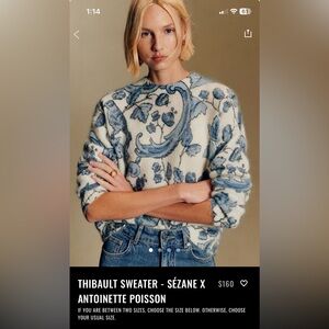 Sezane Thibault Sweater - Sézane X Antoinette Poisson Blue Birds Print - Size M